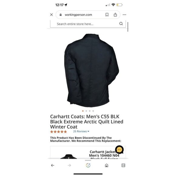 Carhartt Men’s Extremes C55 Black Artic Weight Lining Heavy Coat Jacket XL S - Picture 15 of 16